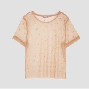 Zara sheer pearl top